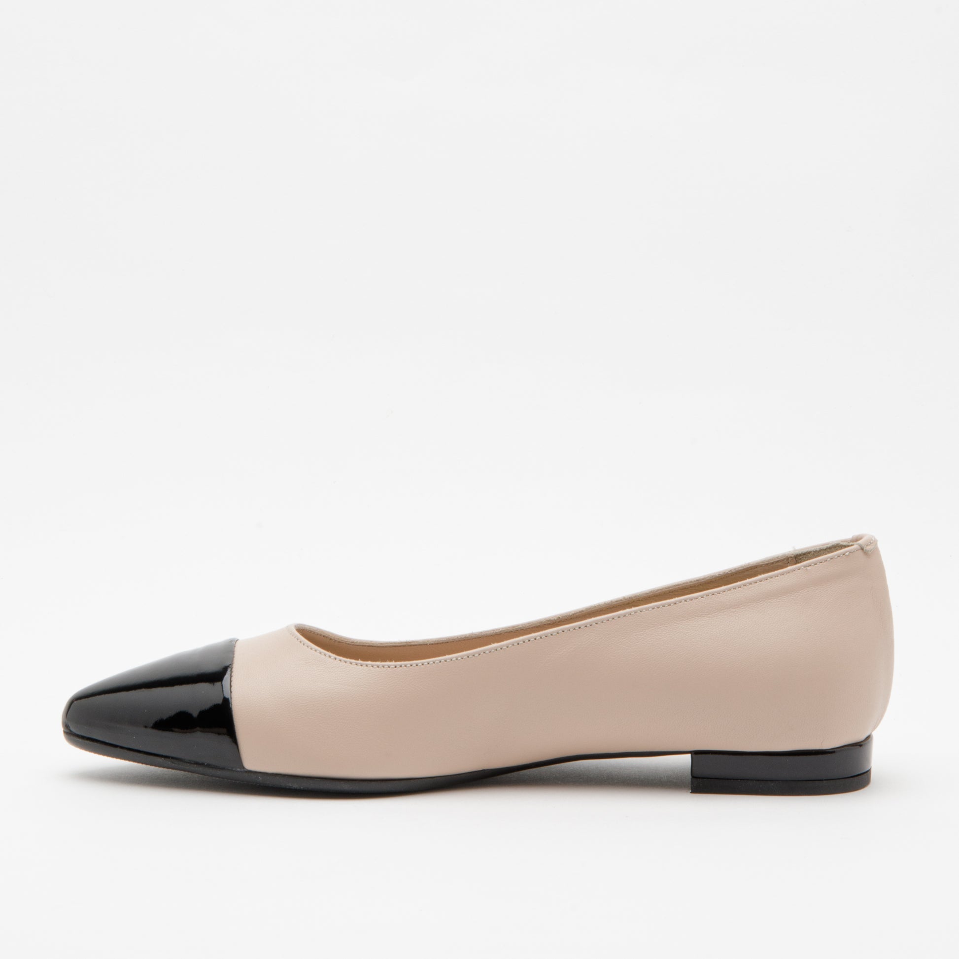 Ballerina donna in pelle e punta in vernice color nude
