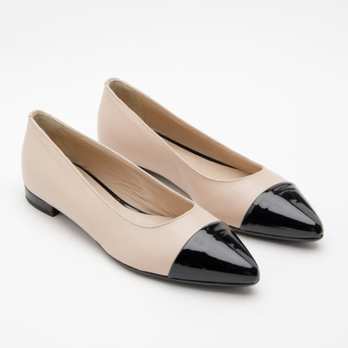 Ballerina donna in pelle e punta in vernice color nude